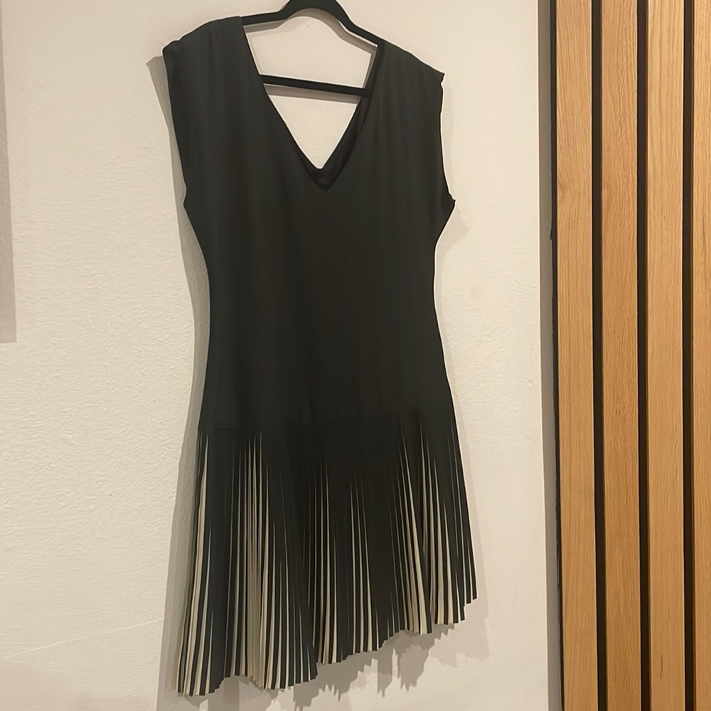 Black V Neck Dress with Pleated Bottom